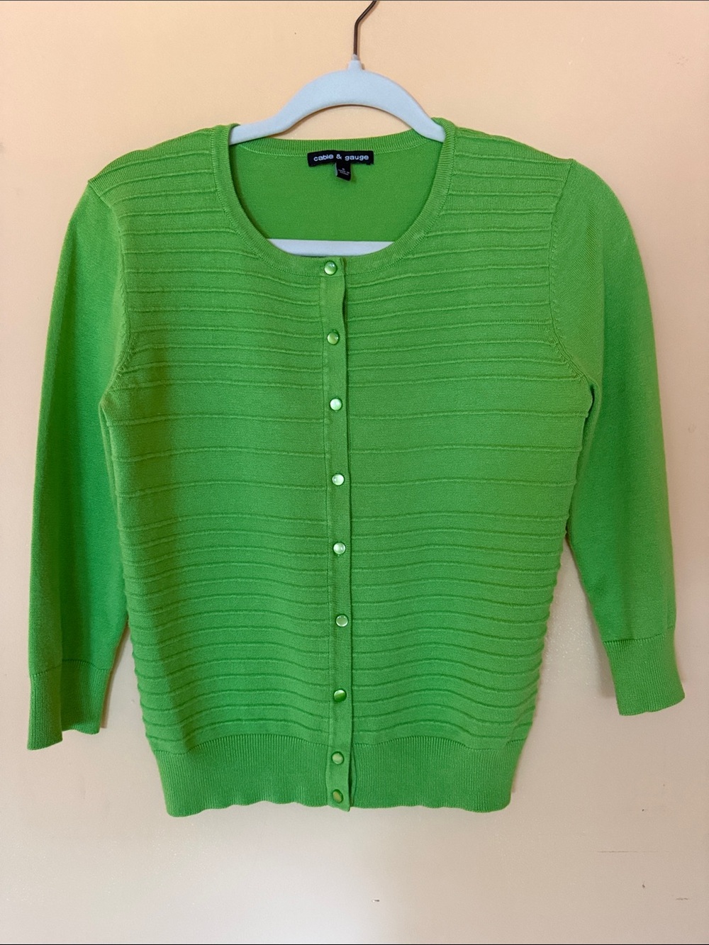 Cable & Gauge Bright Lime Green Button-Front Cardigan Size S